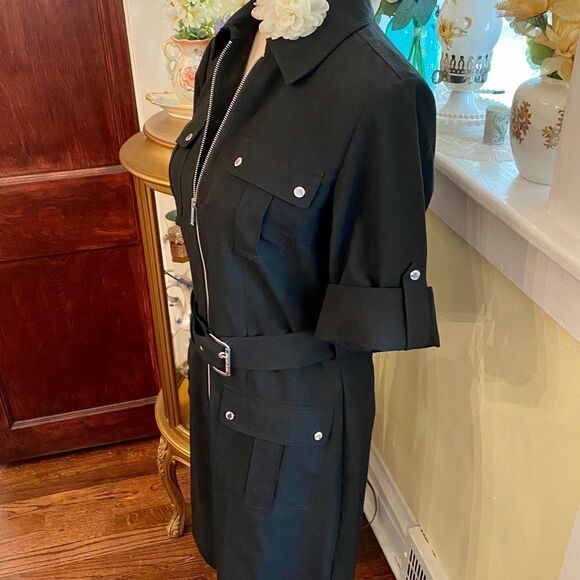 *Michael Kors* Classic Black Silver Hardware  Zip Shirtdress Sz M - Picture 3 of 9